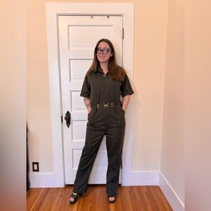 70s Vintage Army Green Short Sleeve Boiler Suit Sz Lrg
